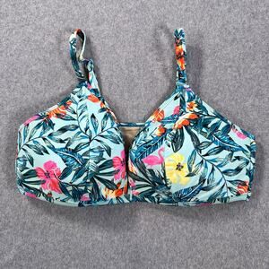 Cacique Swim Bikini Top Women's 20 Blue Tropical Palm Print Flamingo